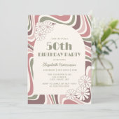 Retro Wave Bloem Boog Sage Bruin Perzik Verjaardag Kaart (Staand voorkant)