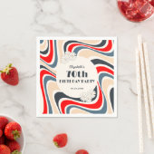 Retro Wave Bloem Grijs Rood Verjaardag Servet (Insitu)