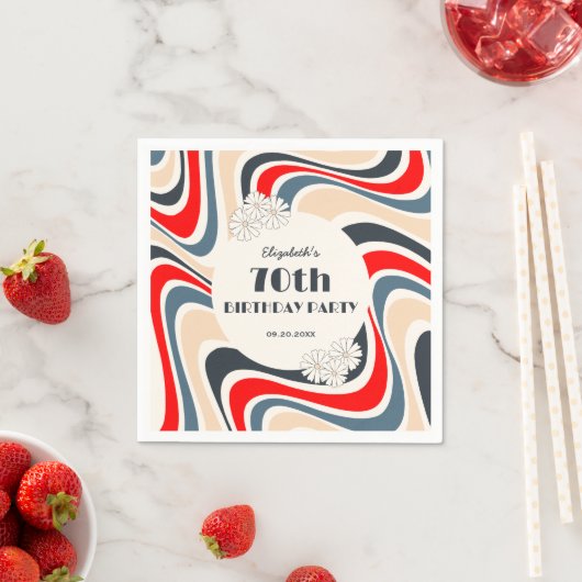 Retro Wave Bloem Grijs Rood Verjaardag Servet (Insitu)