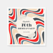 Retro Wave Bloem Grijs Rood Verjaardag Servet (Voorkant)