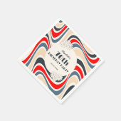 Retro Wave Bloem Grijs Rood Verjaardag Servet (Hoek)