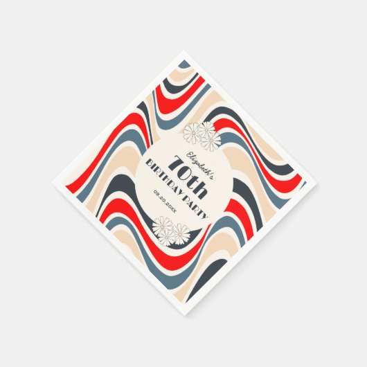 Retro Wave Bloem Grijs Rood Verjaardag Servet (Hoek)