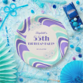 Retro Wave Bloem Mint Blauw Verjaardag Papieren Bordje (Feest)