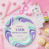 Retro Wave Bloem Mint Blauw Verjaardag Papieren Bordje (Feest)