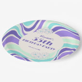 Retro Wave Bloem Mint Blauw Verjaardag Papieren Bordje (Gekanteld)