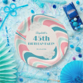 Retro Wave Bloem Roze Groen Verjaardag Papieren Bordje (Feest)