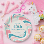 Retro Wave Bloem Roze Groen Verjaardag Papieren Bordje (Feest)