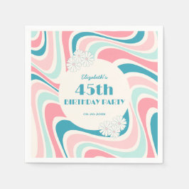 Retro Wave Bloem Roze Groen Verjaardag Servet