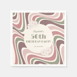 Retro Wave Bloem Sage Bruin Perzik Verjaardag Servet