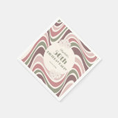 Retro Wave Bloem Sage Bruin Perzik Verjaardag Servet (Hoek)