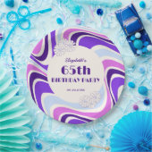 Retro Wave Bloem Violet Blauw Verjaardag Papieren Bordje (Feest)