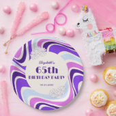 Retro Wave Bloem Violet Blauw Verjaardag Papieren Bordje (Feest)