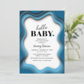 Retro Wave Blue Boy Baby shower Uitnodiging (Staand voorkant)