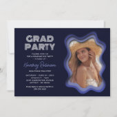 Retro Wave Blue Paars Photo Graduparty Kaart (Voorkant)