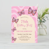 Retro Wave Butterfly Peach Roze Verjaardag Kaart (Staand voorkant)