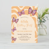 Retro Wave Butterfly Peach Sinaasappel Verjaardag Kaart (Staand voorkant)