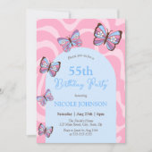 Retro Wave Butterfly Roze Blauw Verjaardag Kaart (Voorkant)