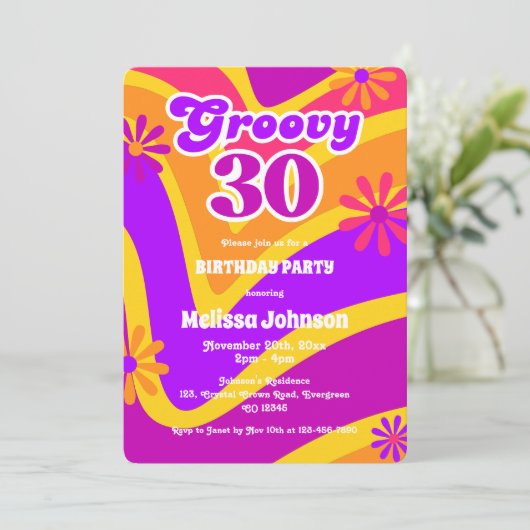 Retro Wave Daisies Groovy 30e Oranje verjaardag Kaart (Staand voorkant)