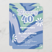 Retro Wave Daisies Groovy 40e blauwe verjaardag Kaart (Voorkant / Achterkant)
