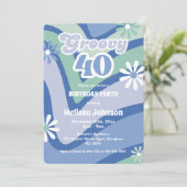 Retro Wave Daisies Groovy 40e blauwe verjaardag Kaart (Staand voorkant)