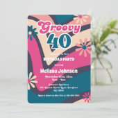 Retro Wave Daisies Groovy 40e Bubblegum Verjaardag Kaart (Staand voorkant)