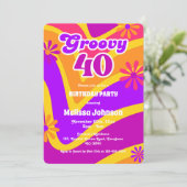 Retro Wave Daisies Groovy 40e Oranje verjaardag Kaart (Staand voorkant)