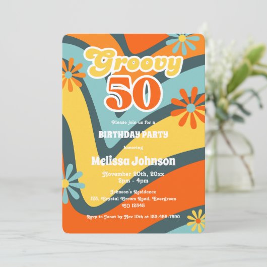 Retro Wave Daisies Groovy 50ste Groene Verjaardag Kaart (Staand voorkant)