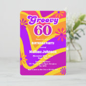 Retro Wave Daisies Groovy 60e Oranje verjaardag Kaart (Staand voorkant)