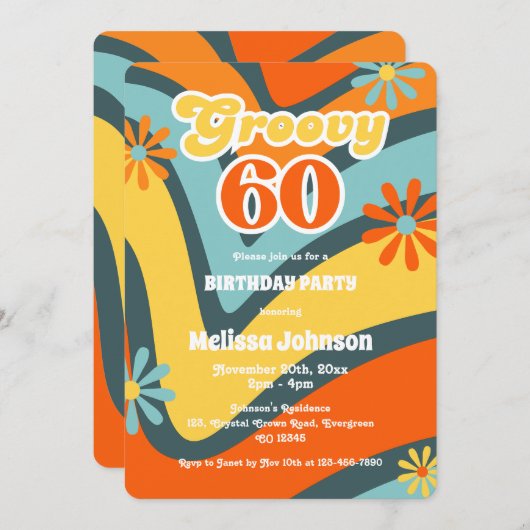 Retro Wave Daisies Groovy 60ste Groene Verjaardag Kaart (Voorkant / Achterkant)