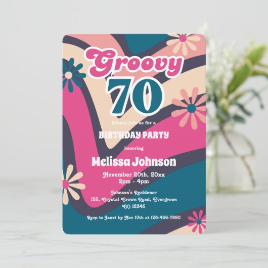 Retro Wave Daisies Groovy 70e Bubblegum Verjaardag Kaart (Staand voorkant)