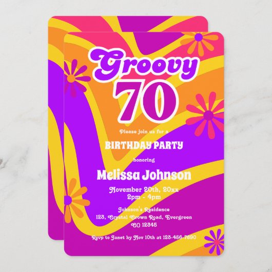 Retro Wave Daisies Groovy 70e Oranje verjaardag Kaart (Voorkant / Achterkant)