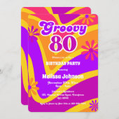 Retro Wave Daisies Groovy 80e Oranje verjaardag Kaart (Voorkant / Achterkant)