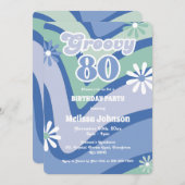 Retro Wave Daisies Groovy 80ste Blauwe Verjaardag Kaart (Voorkant / Achterkant)