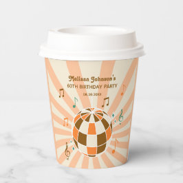 Retro Wave Disco Ball Musical Sinaasappel Verjaard Papieren Bekers