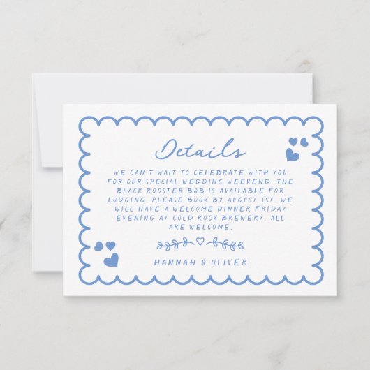 Retro Wave Doodle Handgeschreven Bruiloft Details  RSVP Kaartje (Voorkant)