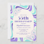 Retro Wave Flower Arch Mint Blauw Verjaardag Kaart (Voorkant)