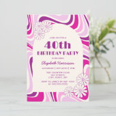 Retro Wave Flower Arch Paarse Roze Verjaardag Kaart (Staand voorkant)