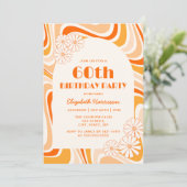 Retro Wave Flower Arch Sinaasappel Perzik Verjaard Kaart (Staand voorkant)