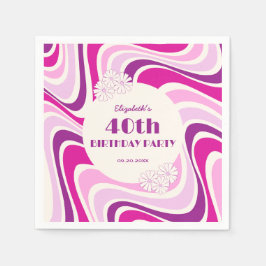 Retro Wave Flower Paarse Roze Verjaardag Servet