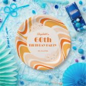 Retro Wave Flower Sinaasappel Peach Verjaardag Papieren Bordje (Feest)