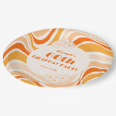 Retro Wave Flower Sinaasappel Peach Verjaardag Papieren Bordje (Gekanteld)