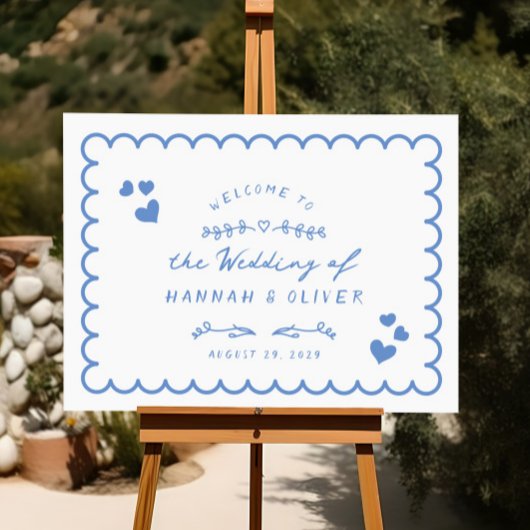 Retro Wave Geïllustreerde Doodle Bruiloft Welkomst Poster