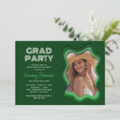 Retro Wave Green Photo Graduparty Kaart (Staand voorkant)