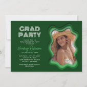 Retro Wave Groene Foto Afstudeerfeest Kaart (Voorkant)