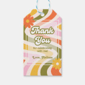 Retro Wave Groovy Bloem Groen Verjaardag Dank u Cadeaulabel (Voorkant)