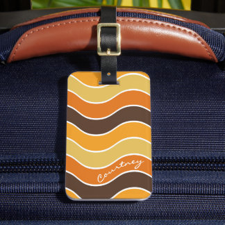 Retro Wave Groovy Bruine Mosterd Gepersonaliseerd Bagagelabel