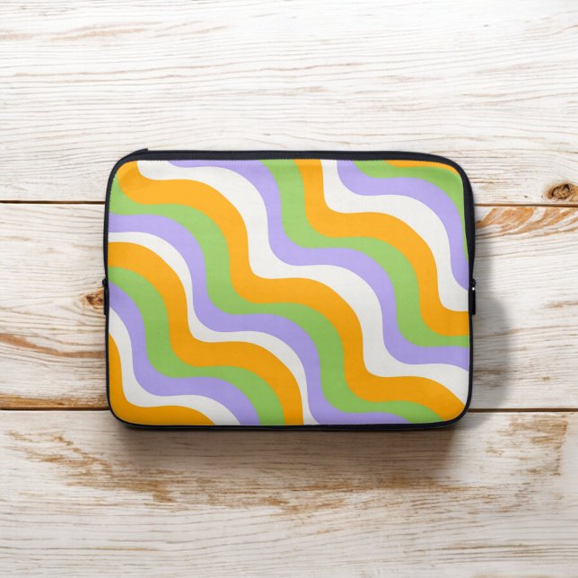 Retro Wave Groovy Curl Layer Abstract Y2K-patroon Laptop Sleeve (Creator heeft geüpload)