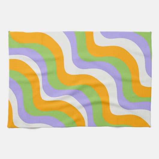 Retro Wave Groovy Curl Layer Abstract Y2K-patroon Theedoek (Horizontaal)