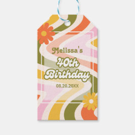 Retro Wave Groovy Flower Green 40e verjaardag Cadeaulabel