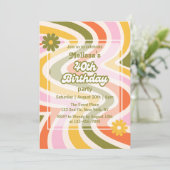 Retro Wave Groovy Flower Green 40e verjaardag Kaart (Staand voorkant)